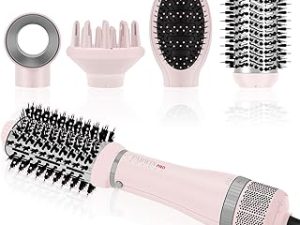 4 in 1 Hair Dryer Brush Set, PARWIN PRO BEAUTY Hot Air Styler with 4 Attachments as Hairdryer, Hot Air Brush, Hair Diffuser, Hot Brush for Hair Styling, Ionic Care Frizz-Free, 1000 Watts, Pink